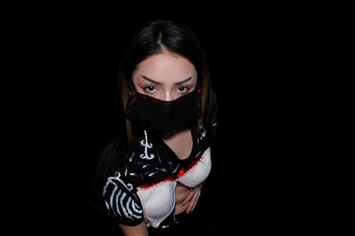 Black mask with connected bustier top