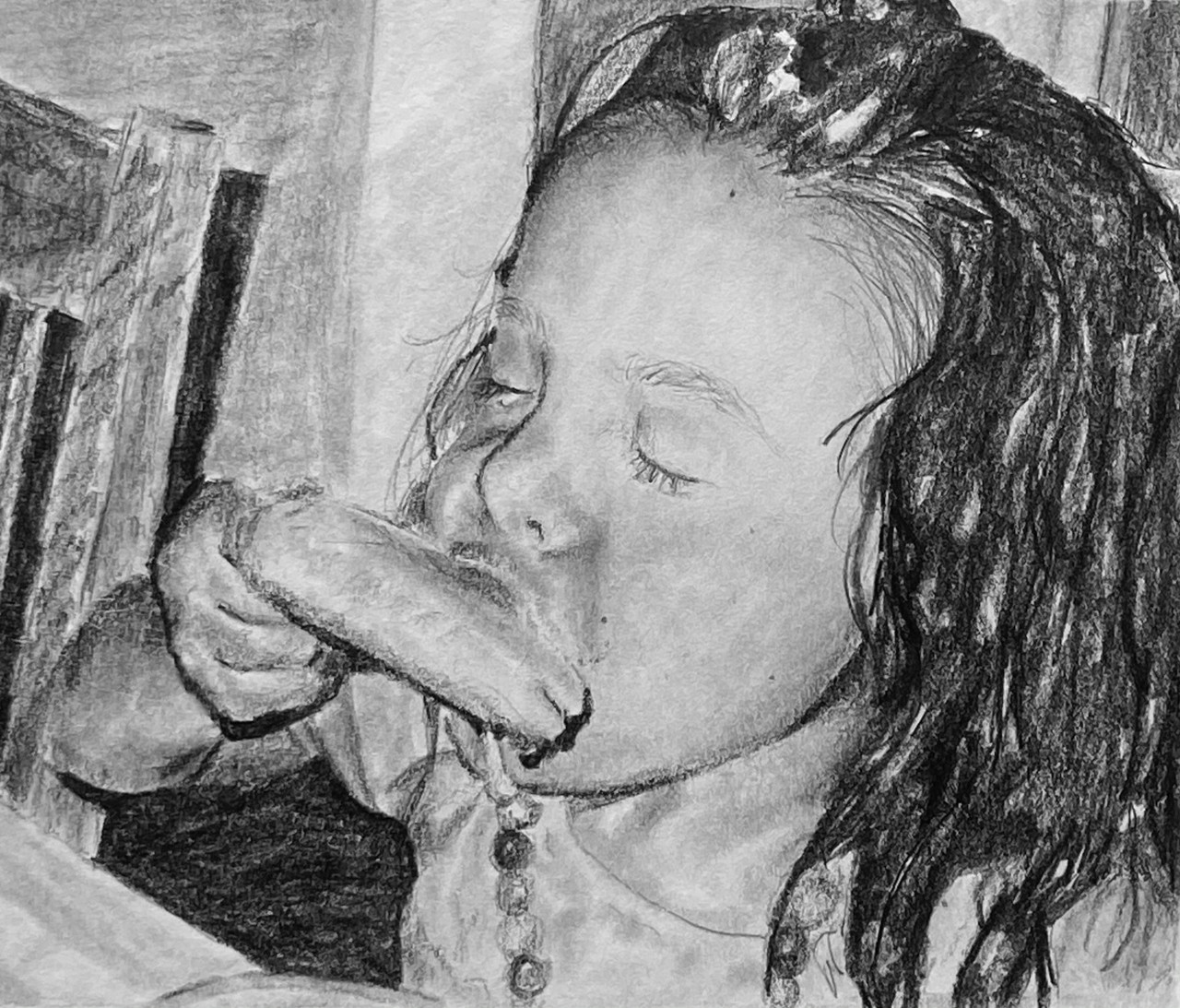 Drawing of a girl eating