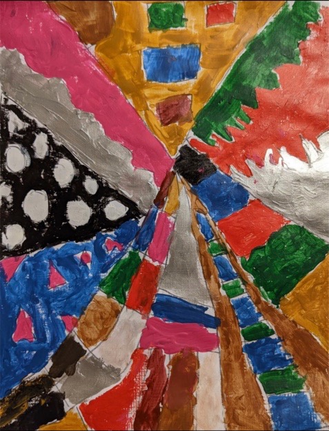 abstract paintings of patterns in a circle coming to a point