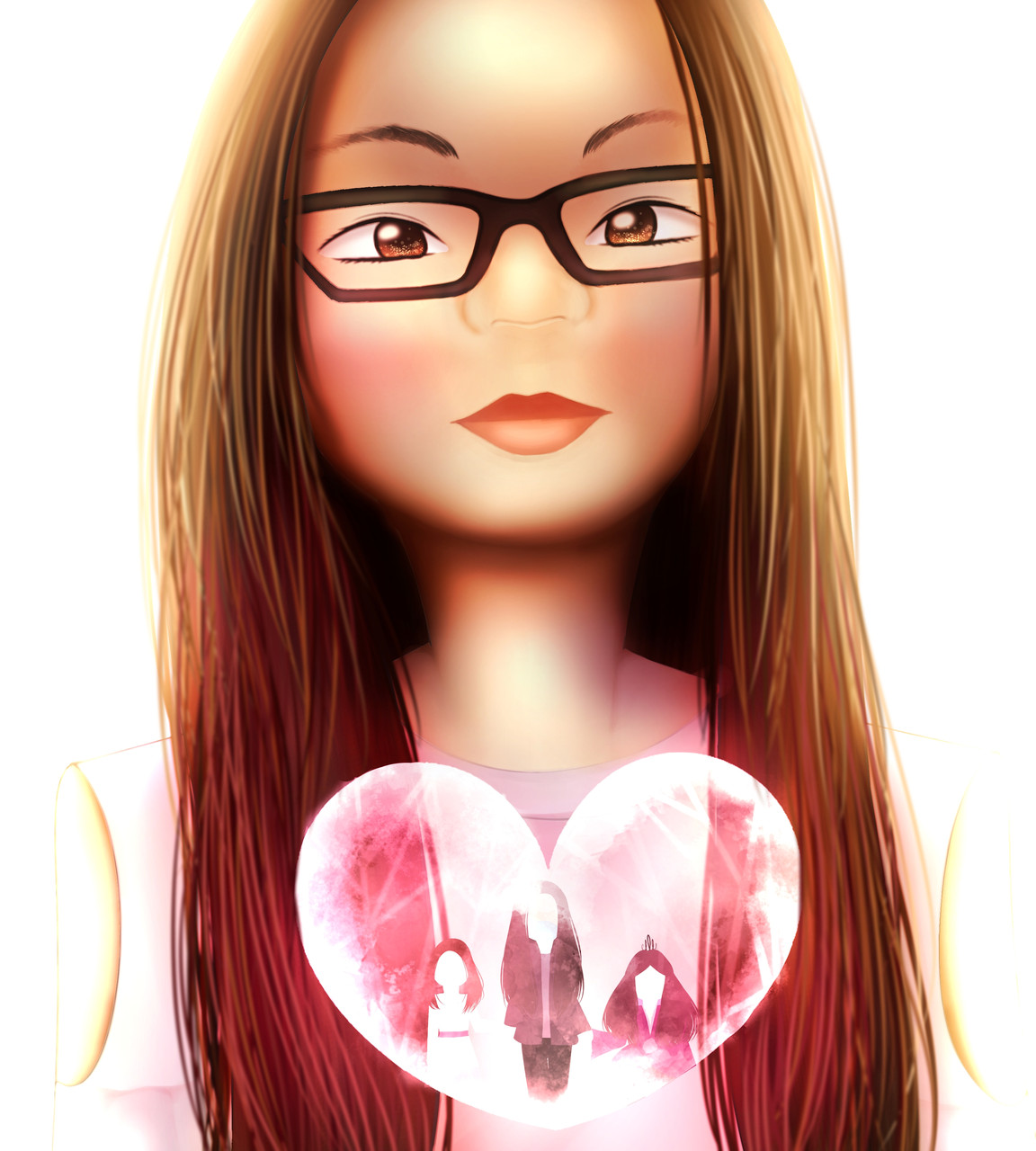 Digital painting of a girl with a heart scene in front of her