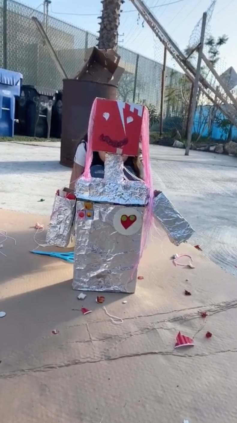 Robot made out of box and foil