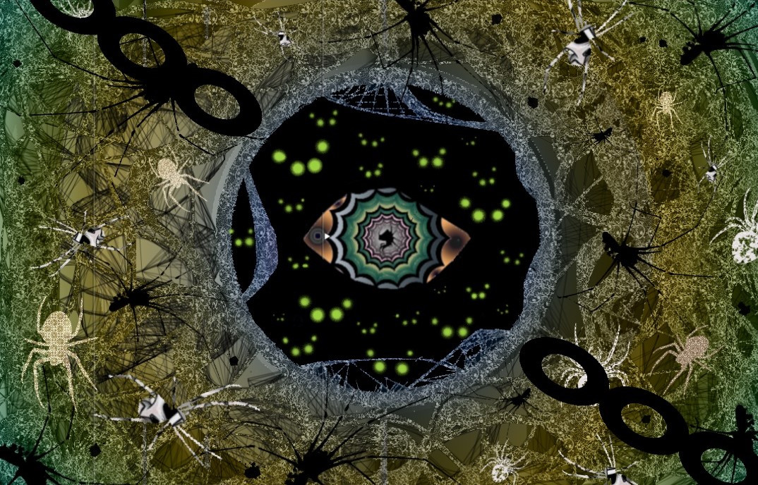 Green digital drawing with eye in center