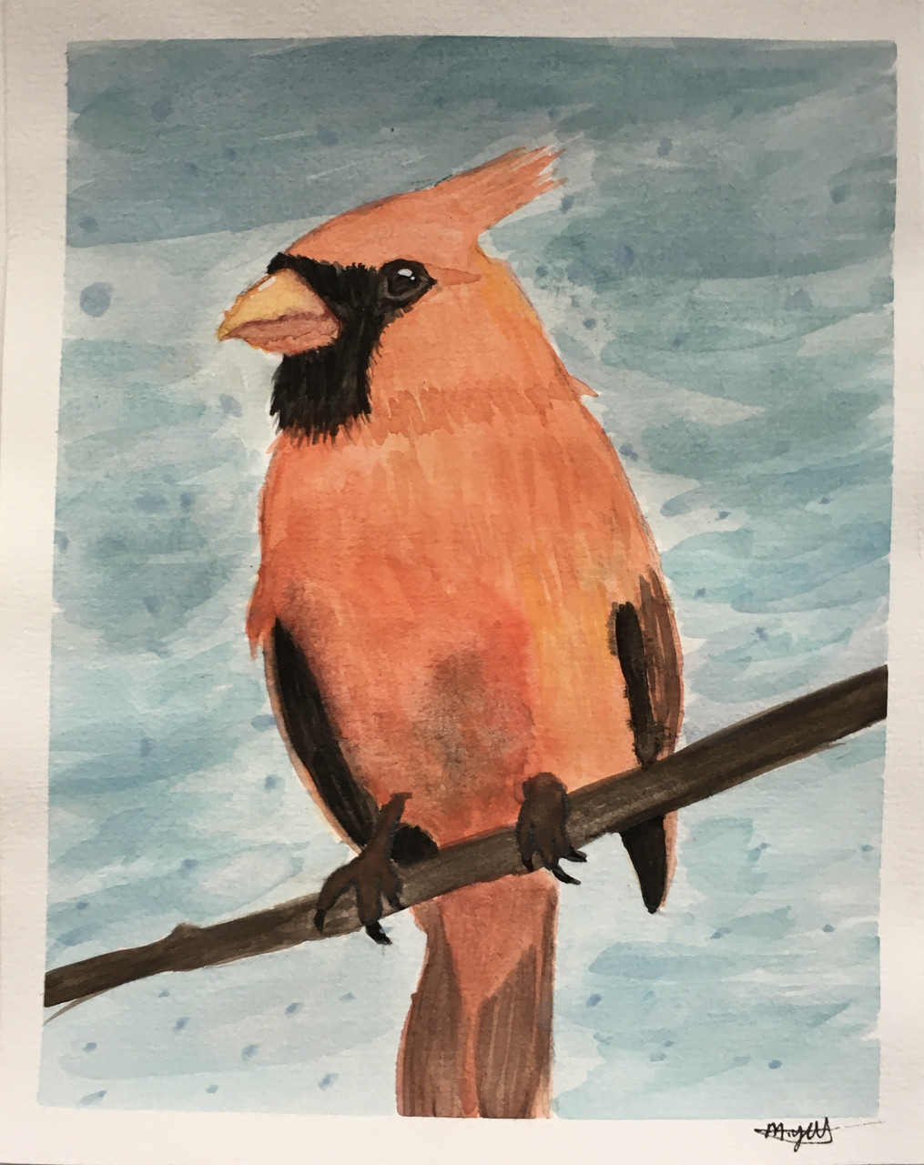 Watercolor painting of a red cardinal bird
