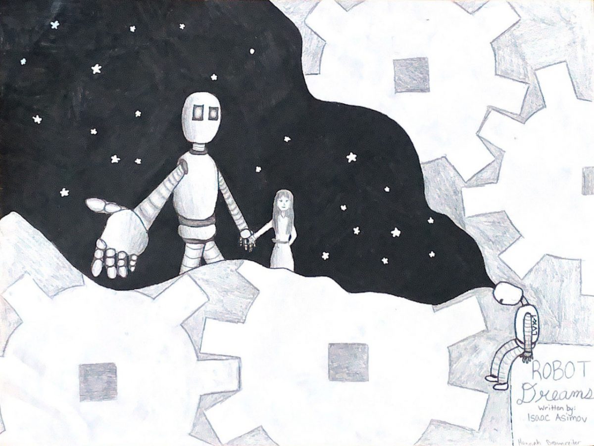 Drawing of robot with his hand outstretched