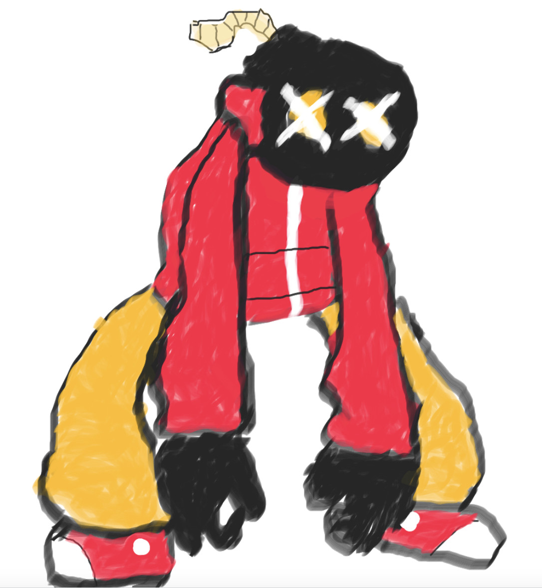 Digital drawing of a guy wearing a red sweatshirt and yellow pants