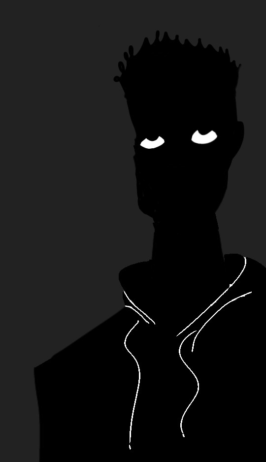 digital drawing of a person in all black with a gray background