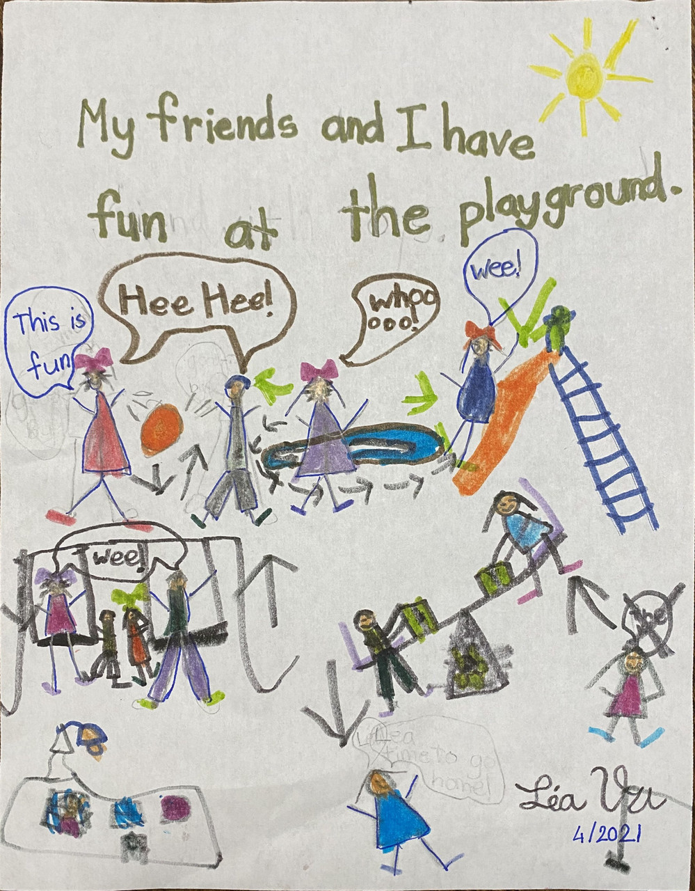 Drawing of children at the playground.