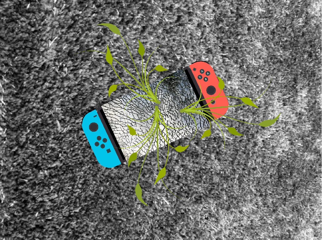 Collage including a Nintendo Switch