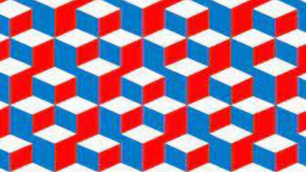 A digital image of white, red, and blue squares