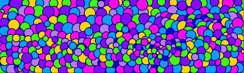 A graphic banner of circles filled with different bright colors