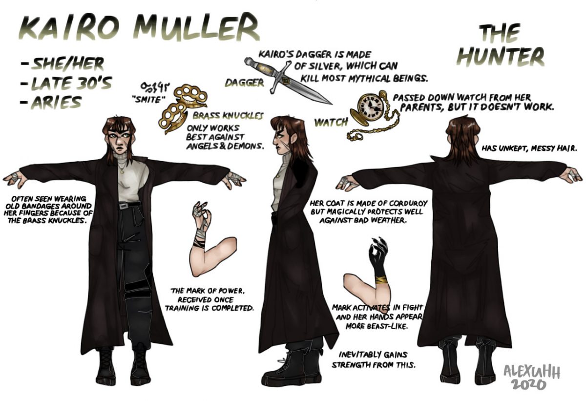 Character study, 360 view of a character in a long black jacket.