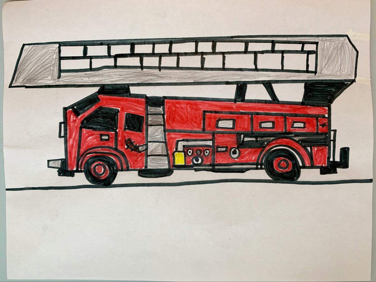 Drawing of a fire ladder truck