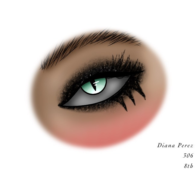 Digital drawing of an eye with eyeliner and a cat pupil