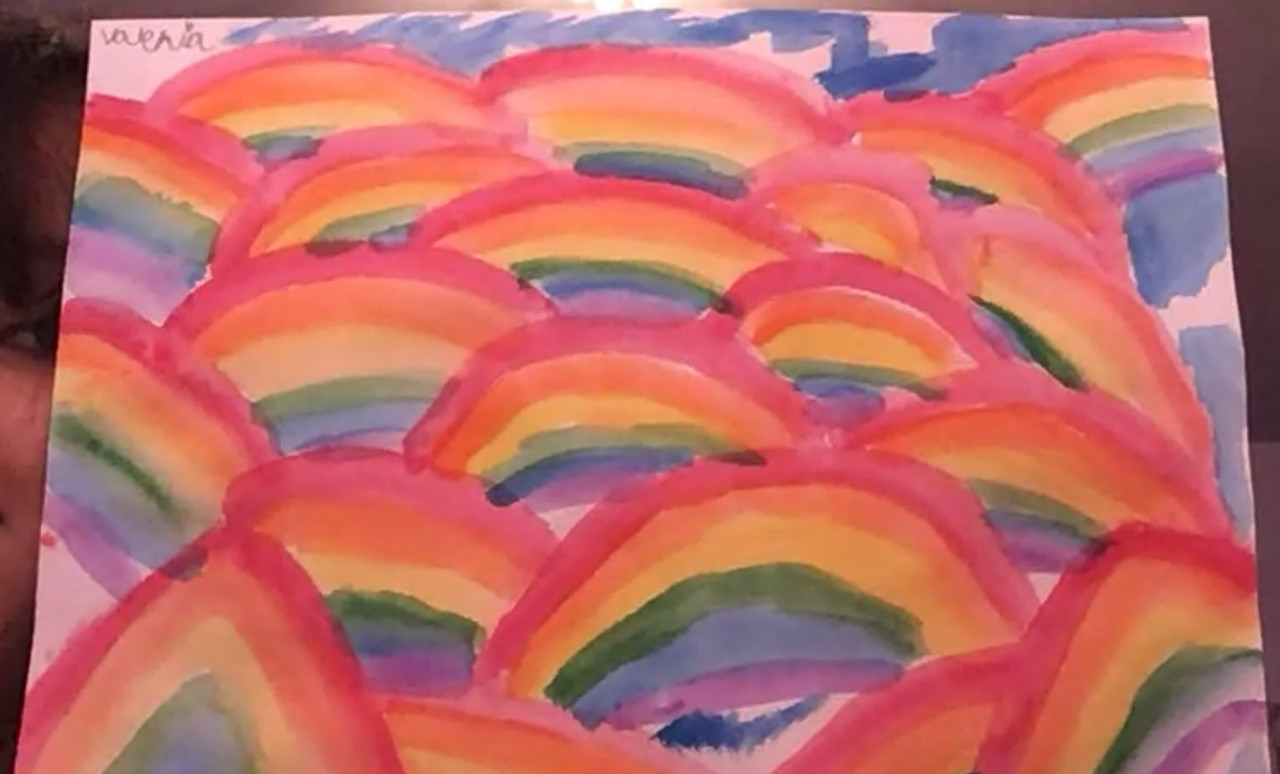 A painting of lots of rainbows