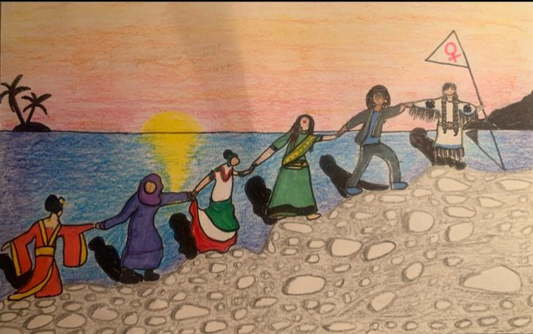 Women from different cultures holding hands