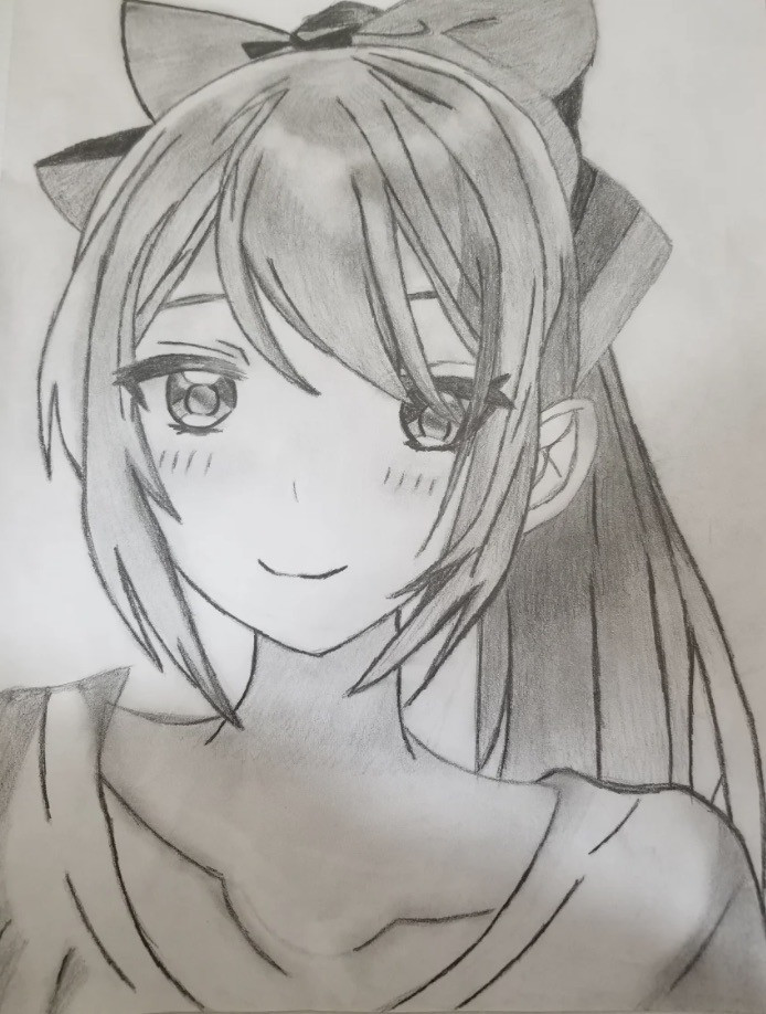 Black and white graphite drawing of a girl