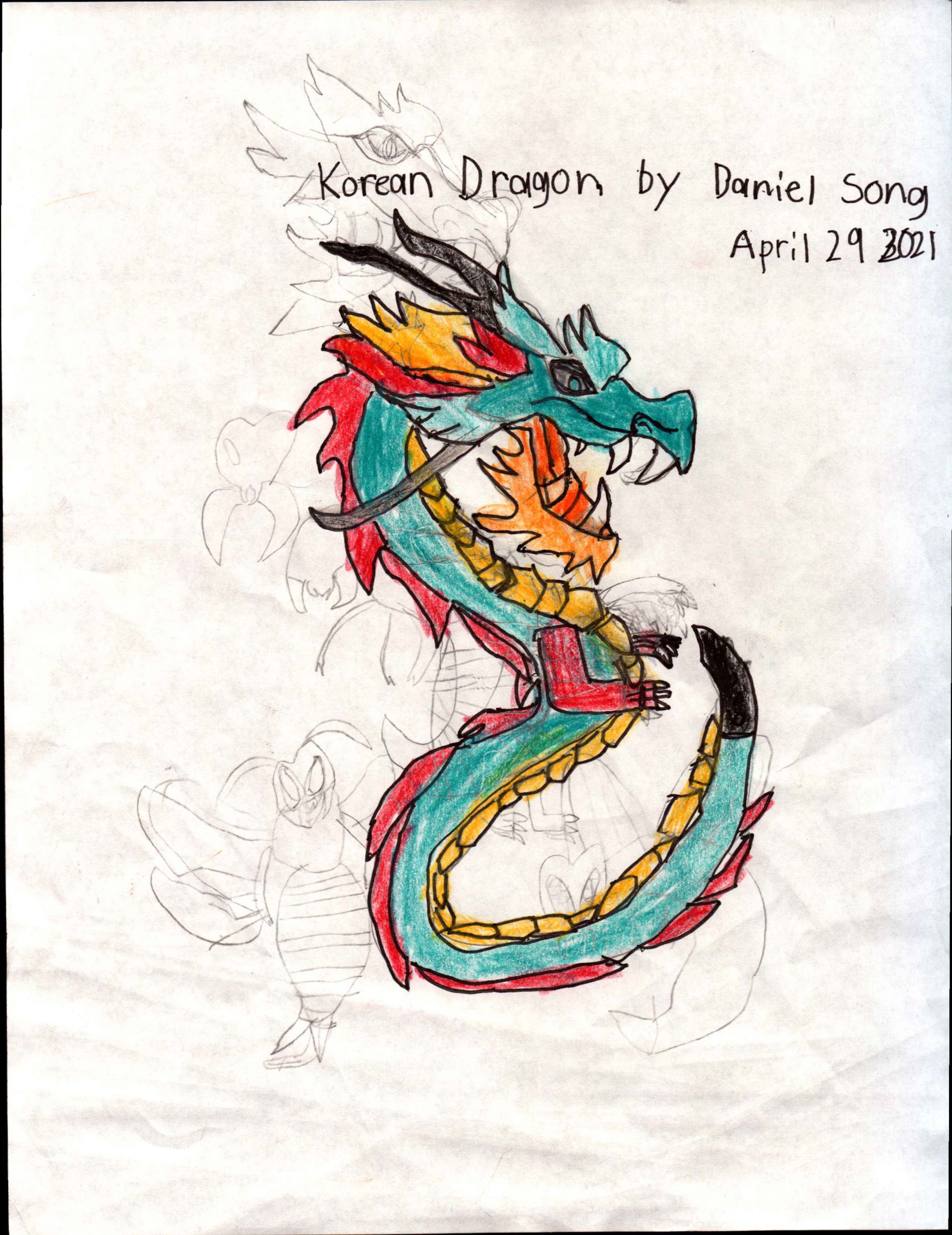 Drawing of a green dragon