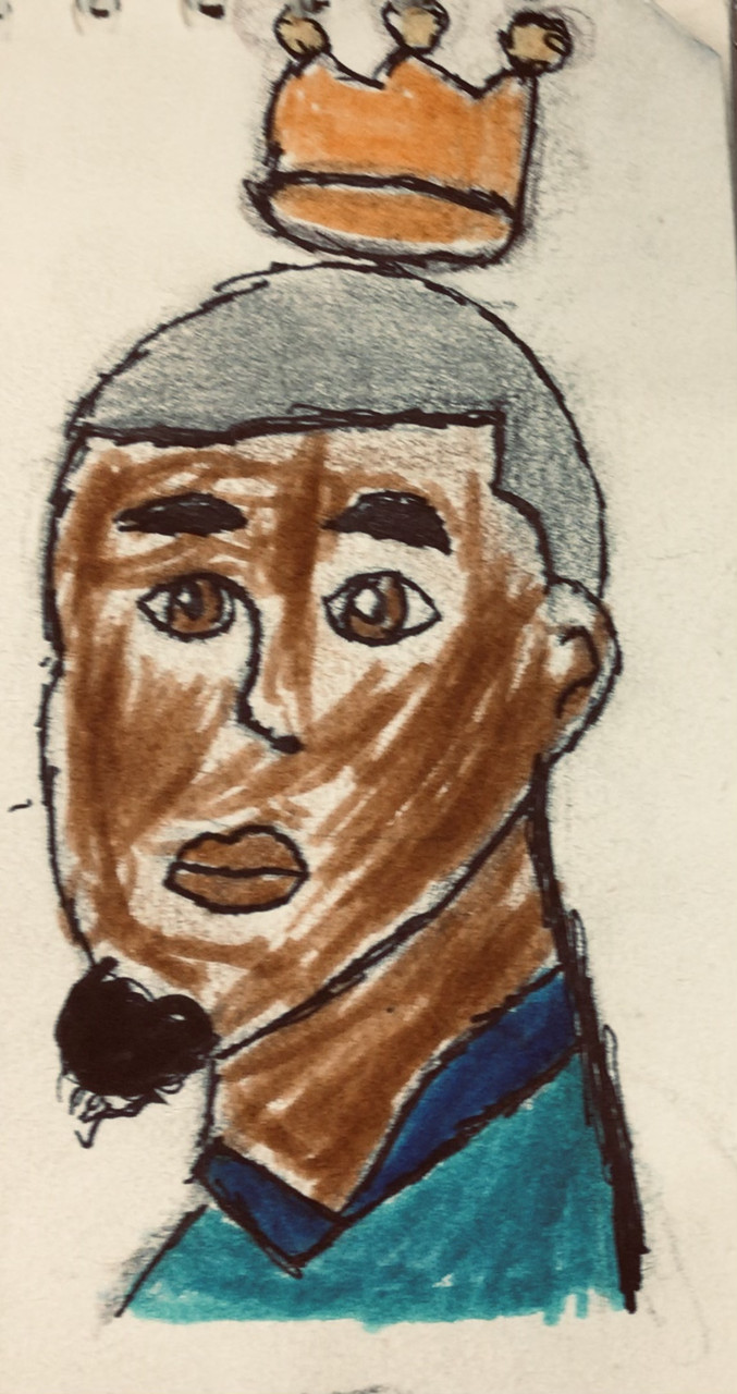 A portrait of a man with a crown