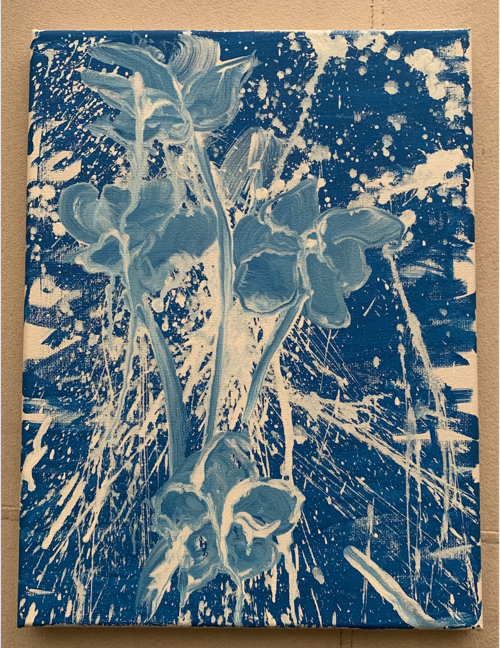 Abstract painting with blue and white