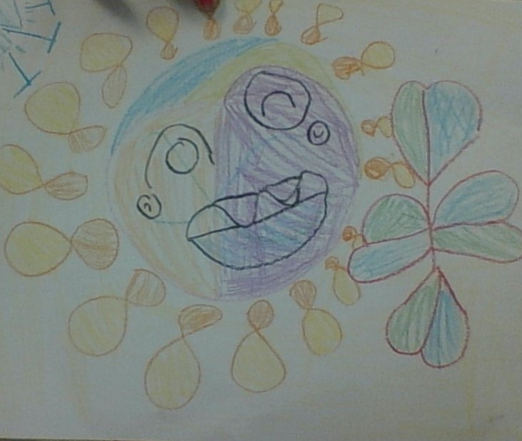 Drawing of a sun and flowers