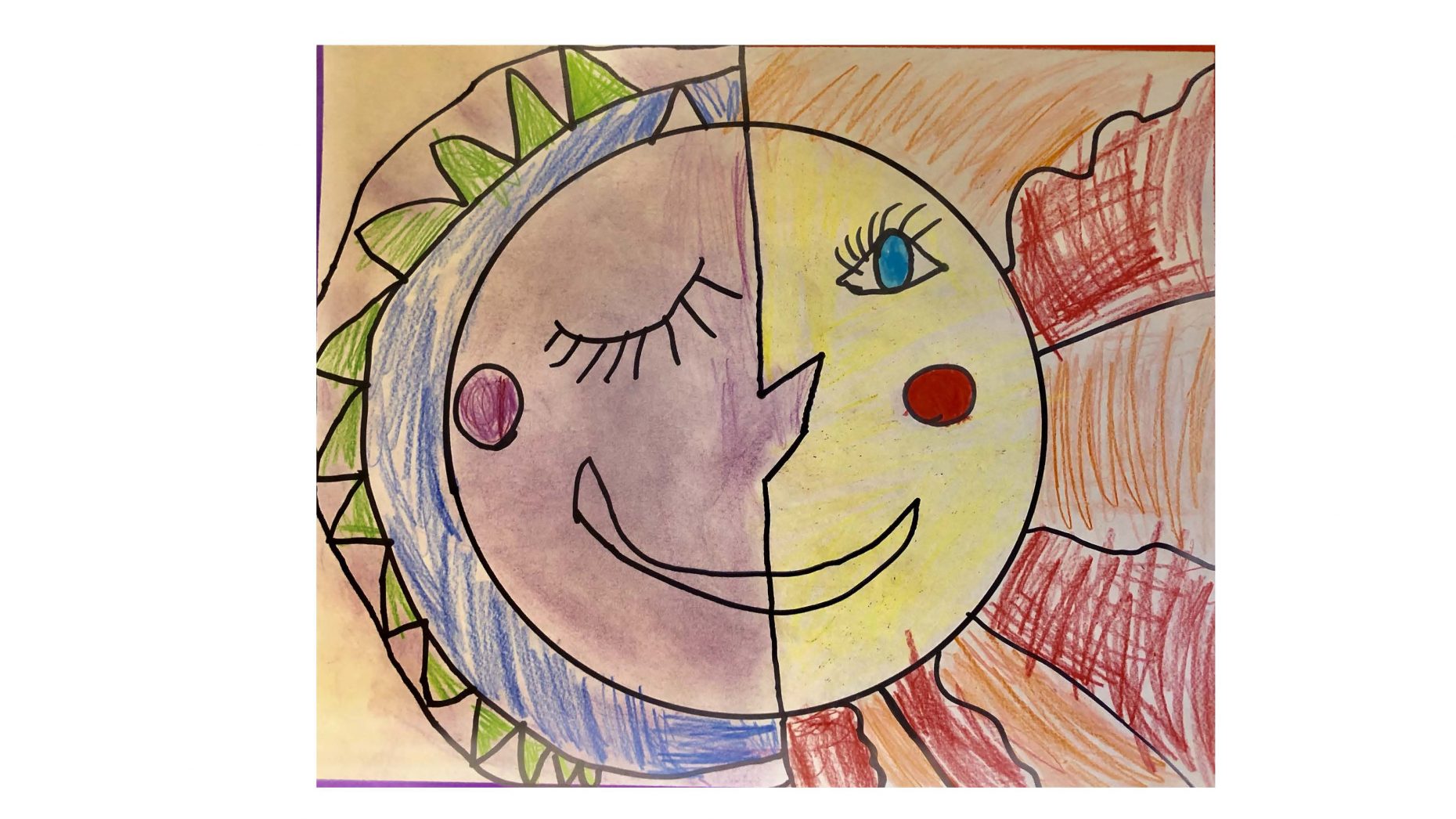 Drawing of a sun and moon