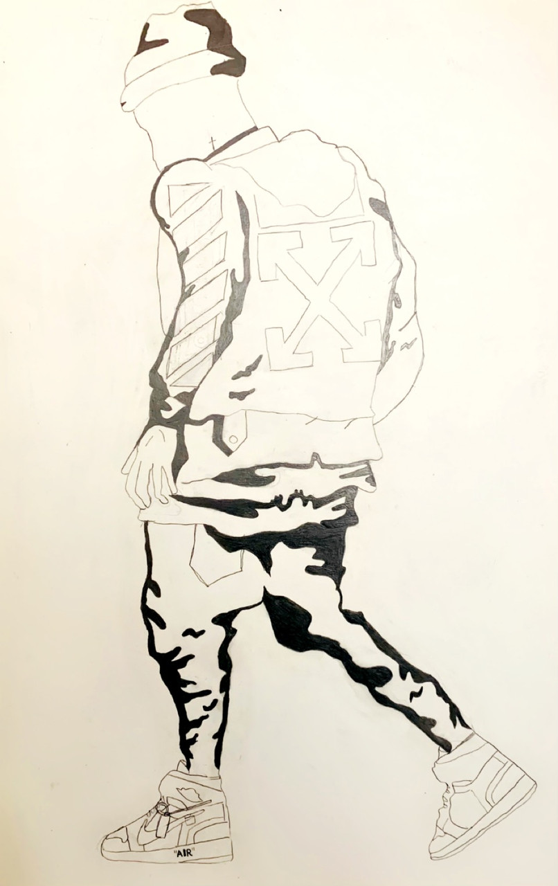 Ink drawing of a man fro the back