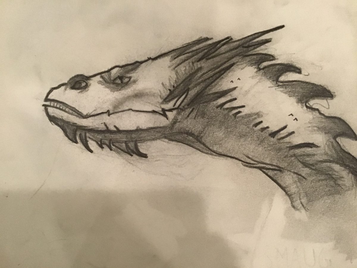 Pencil drawing of a dragon's head