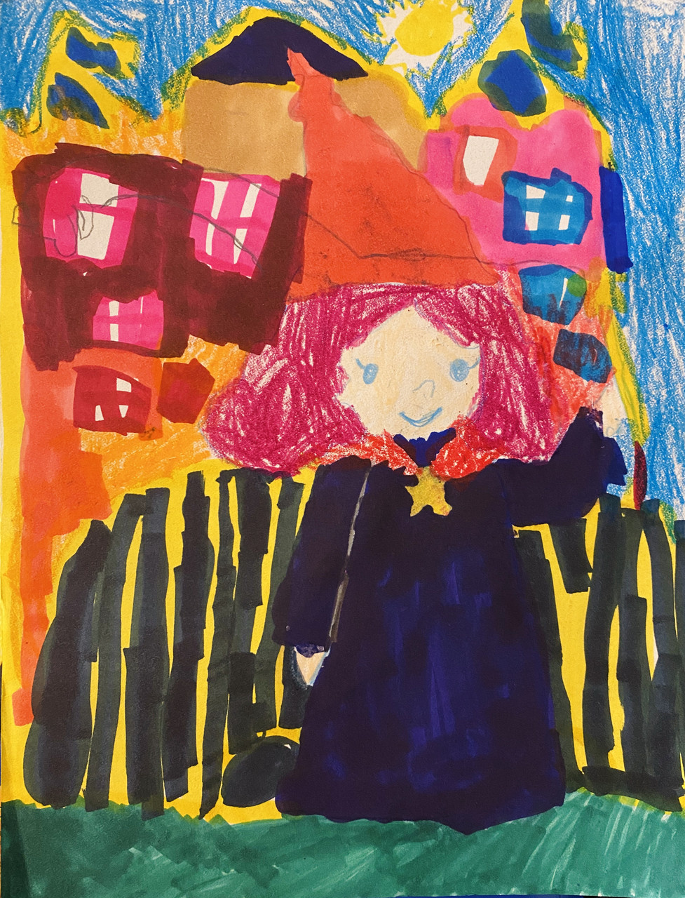 Drawing of wizard in front of castle