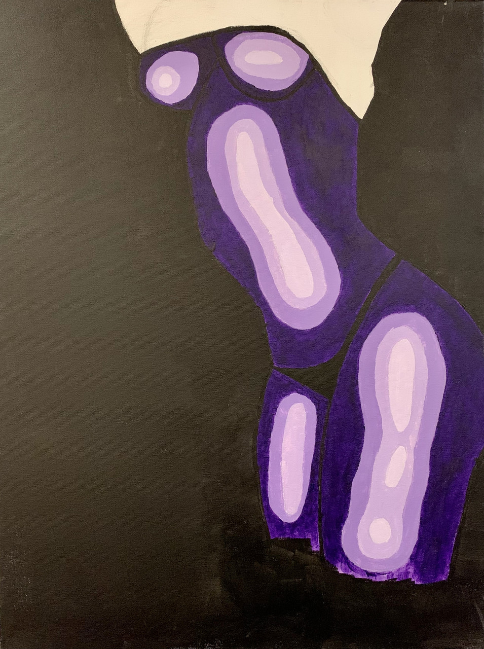 Painting of purple shapes with black background