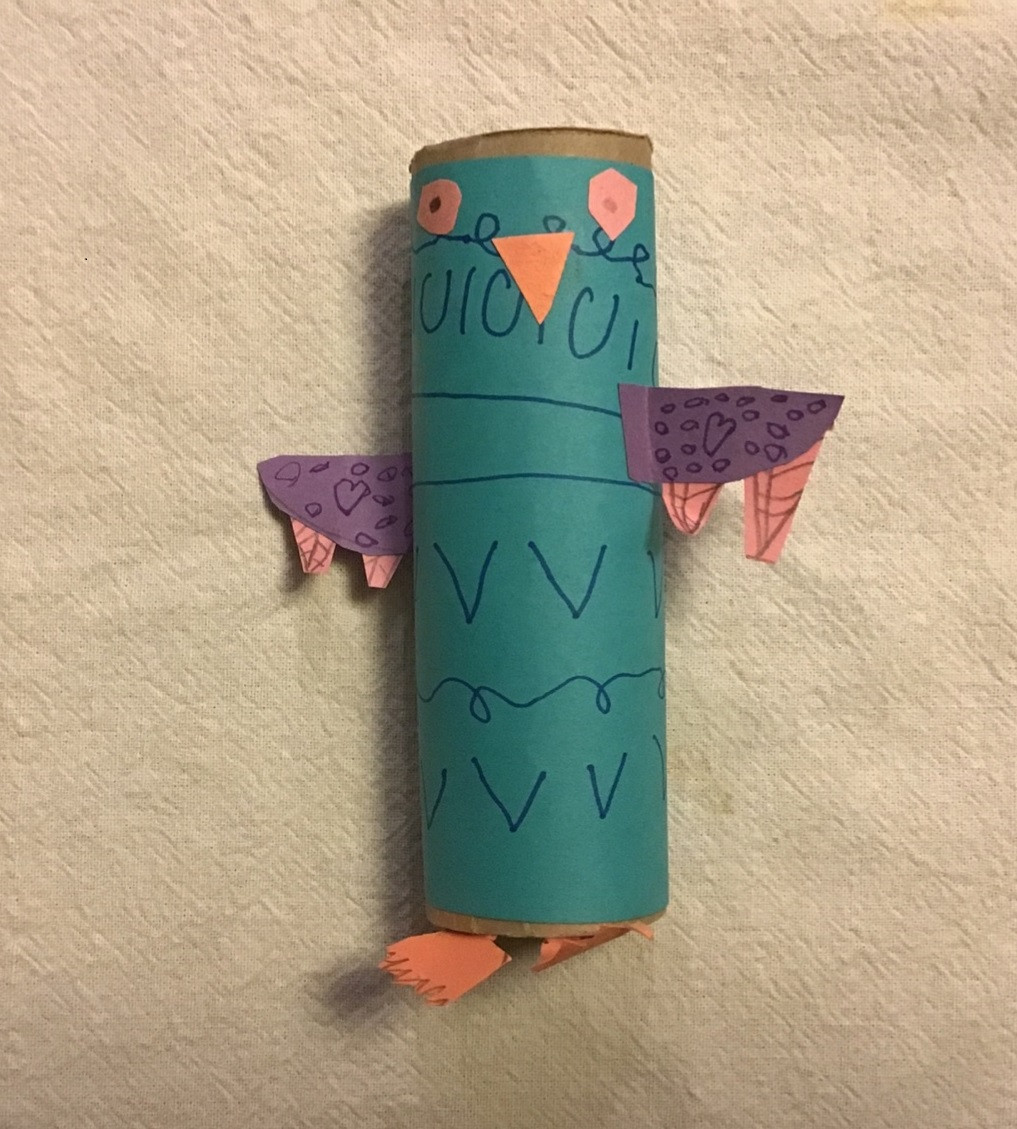 Toilet paper tube sculpture of an owl