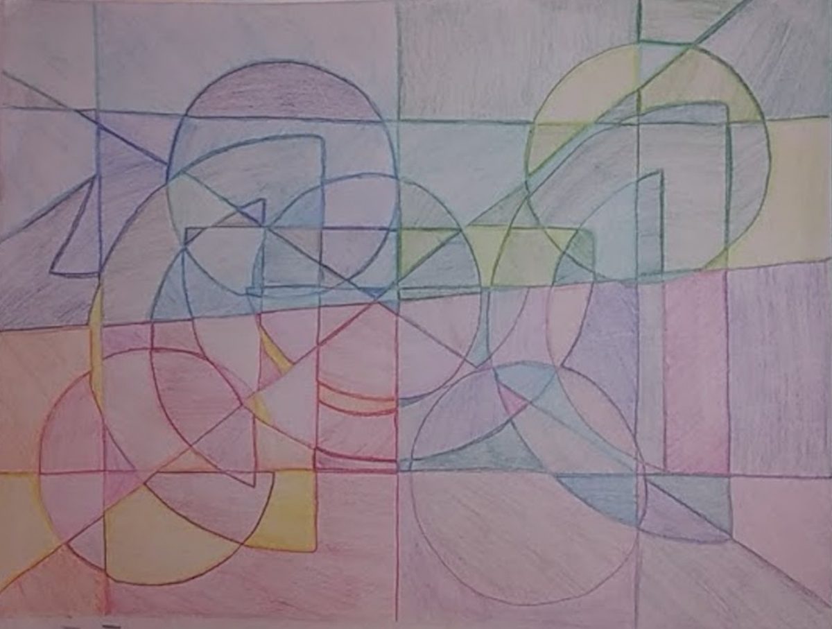 Overlapping shapes with colored pencil