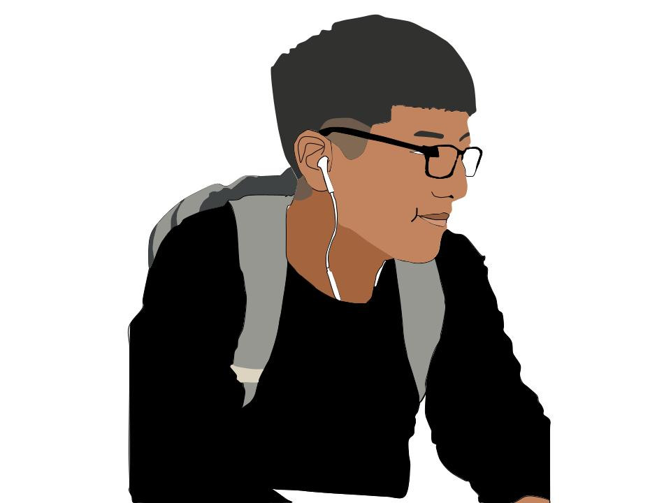 A digital illustration of a portrait of a guy listening to music