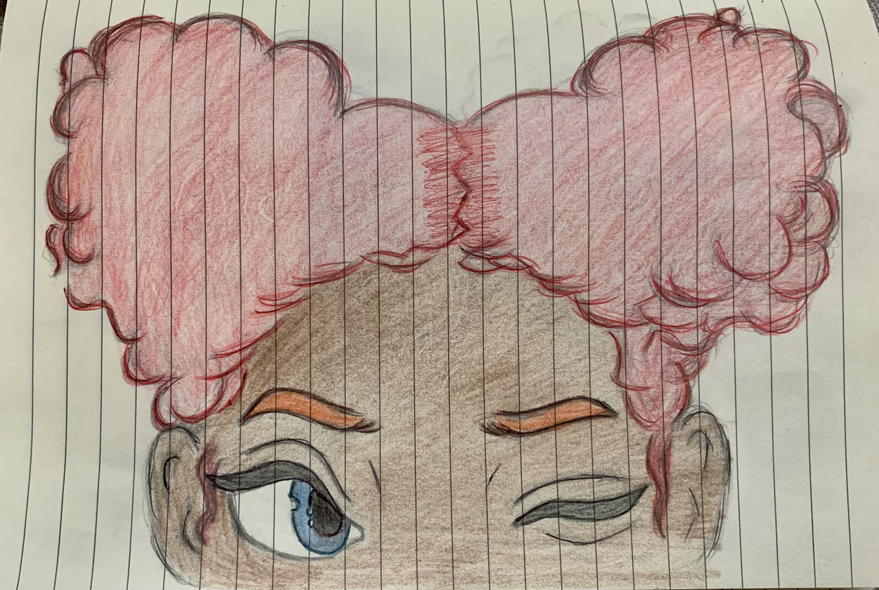 Colored pencil drawing of a girl with red hair