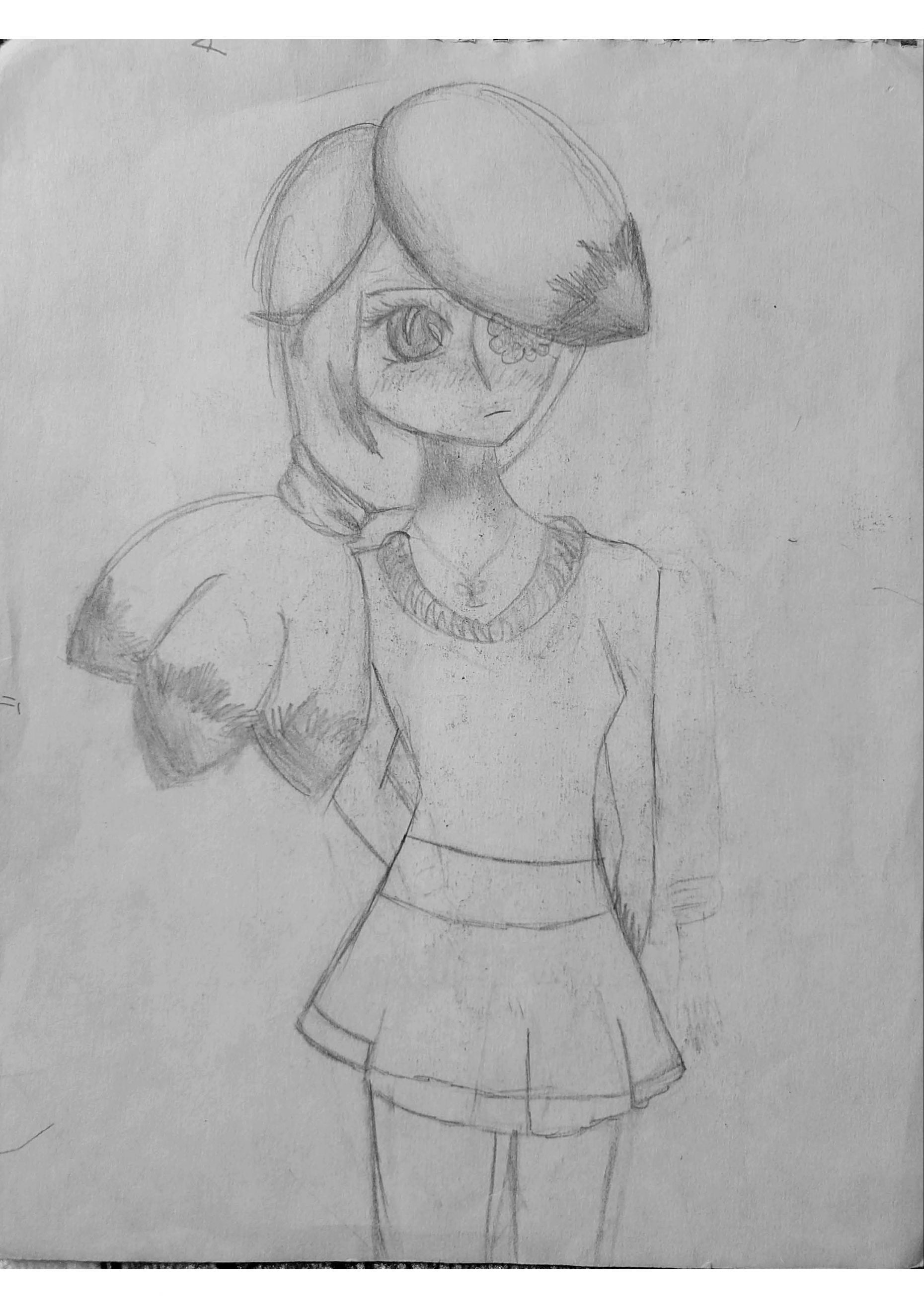 Pencil drawing of a girl with a large side ponytail