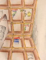 Drawing of shelves and a table