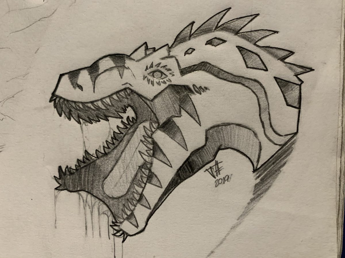 Graphite drawing of a dragon