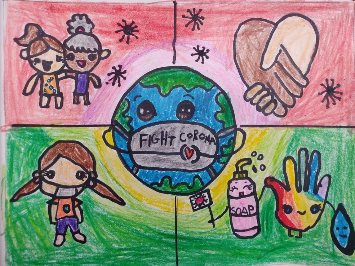 Drawing of Earth wearing mask