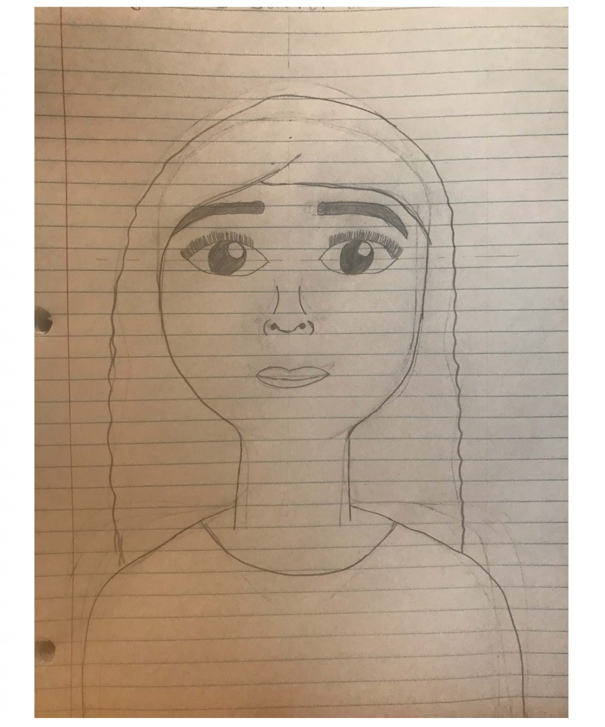 Pencil drawing of person with long hair
