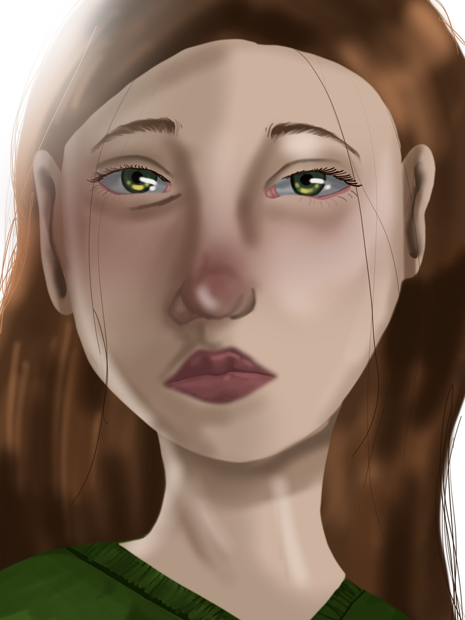 Digital drawing of a girl with brown hair and a green shirt