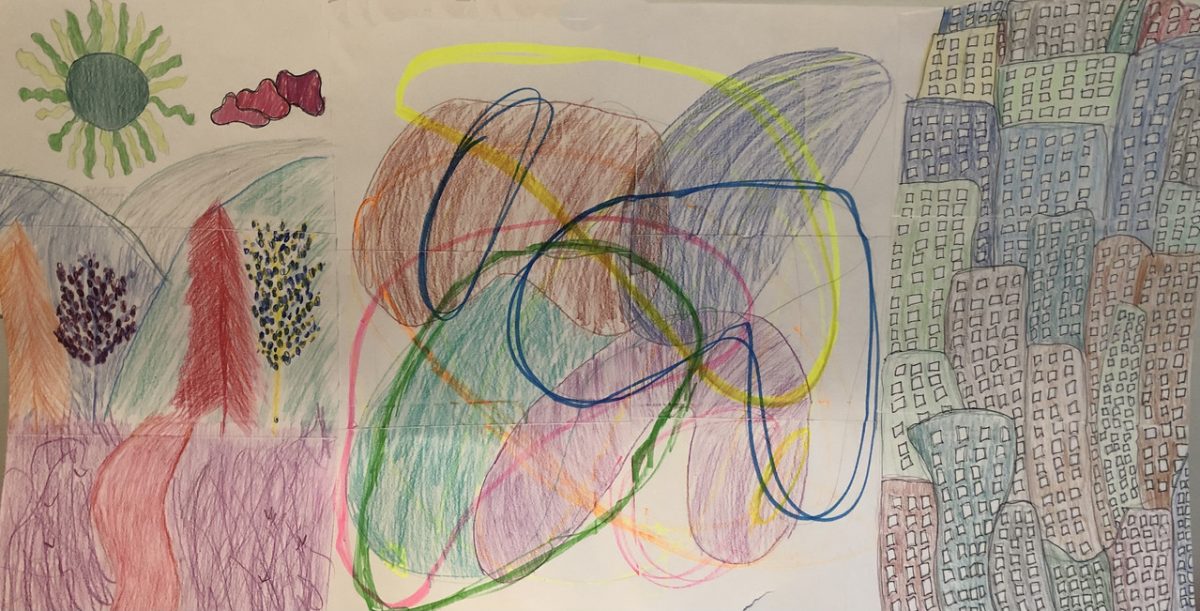 Abstract and colorful crayon drawing