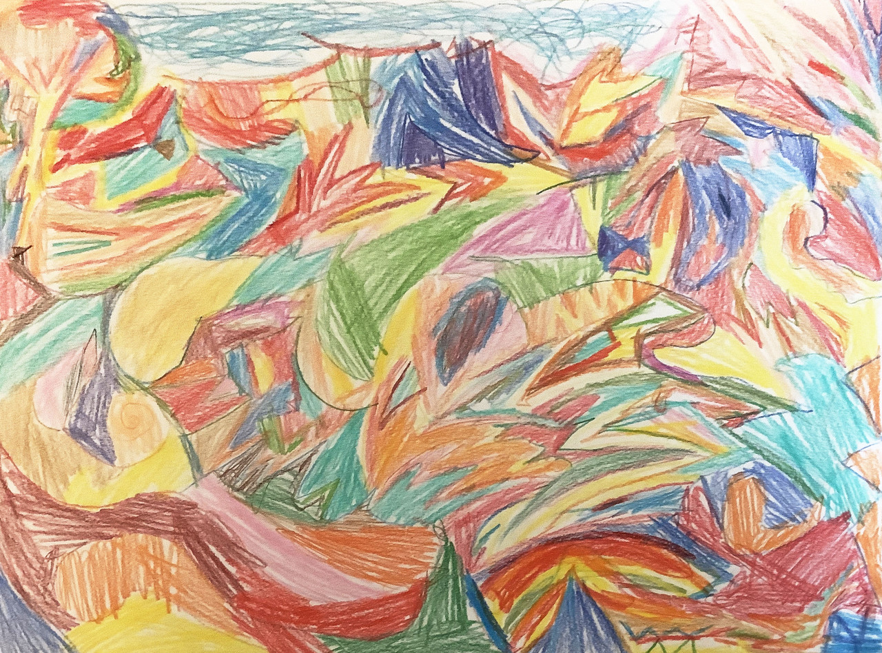 Abstract colorful drawing with a lot of random shapes