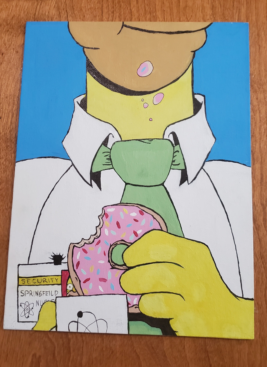 Drawing of Homer Simpson with a donut and green tie