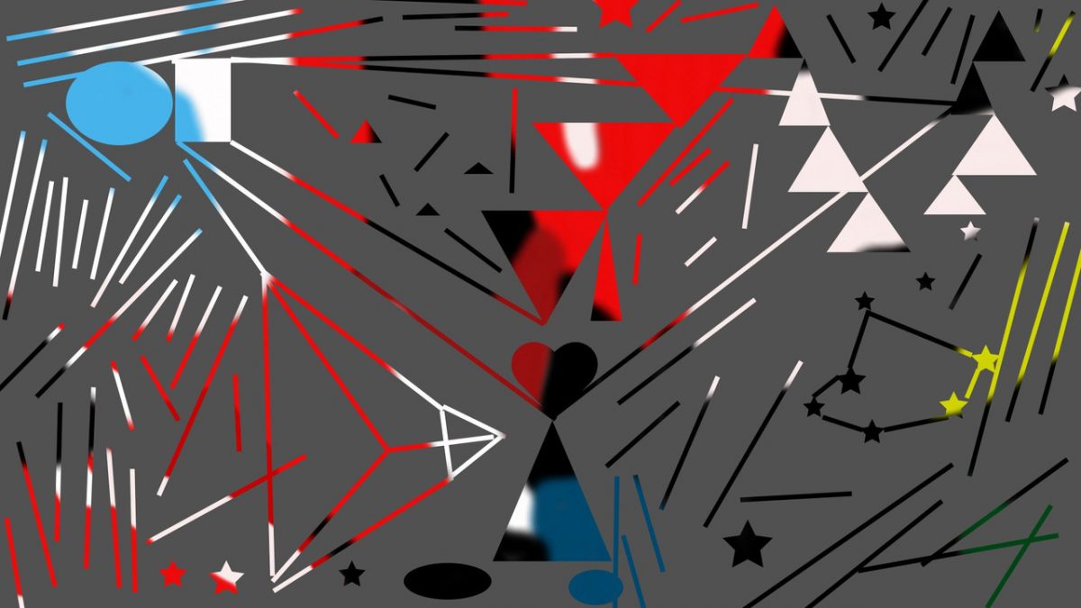 Digital drawing with red and blue shapes and lines