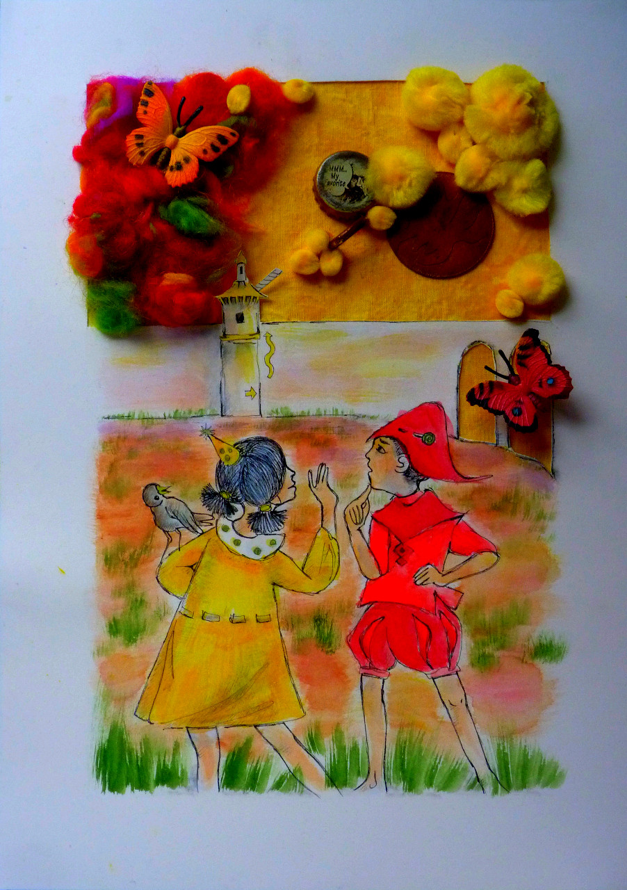 Brightly colored mixed media collage