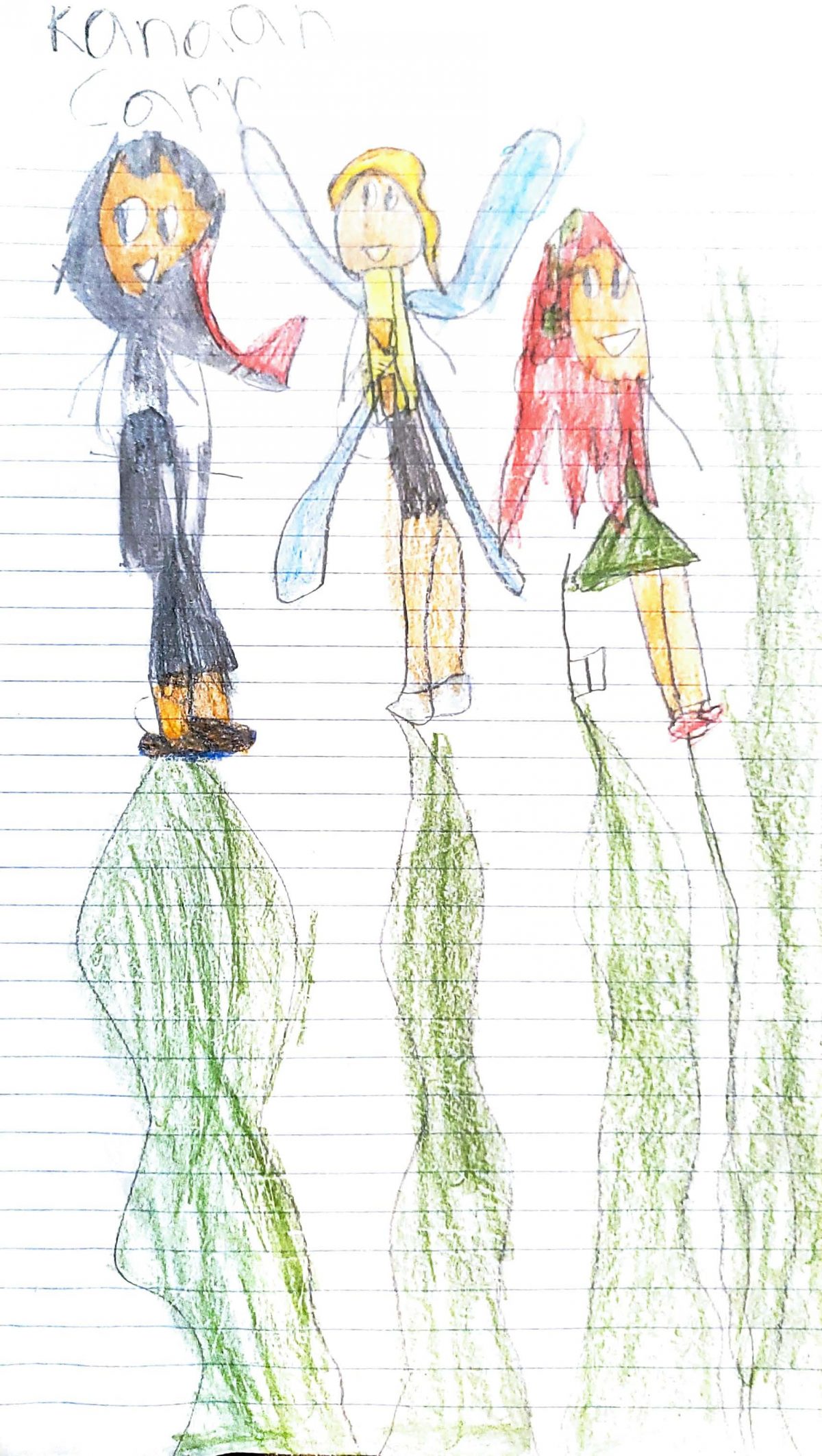 A drawing of three girls