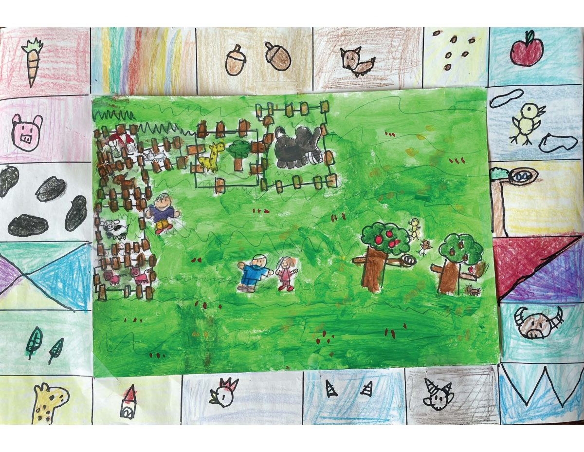 Drawing of people at the farm portion at the zoo