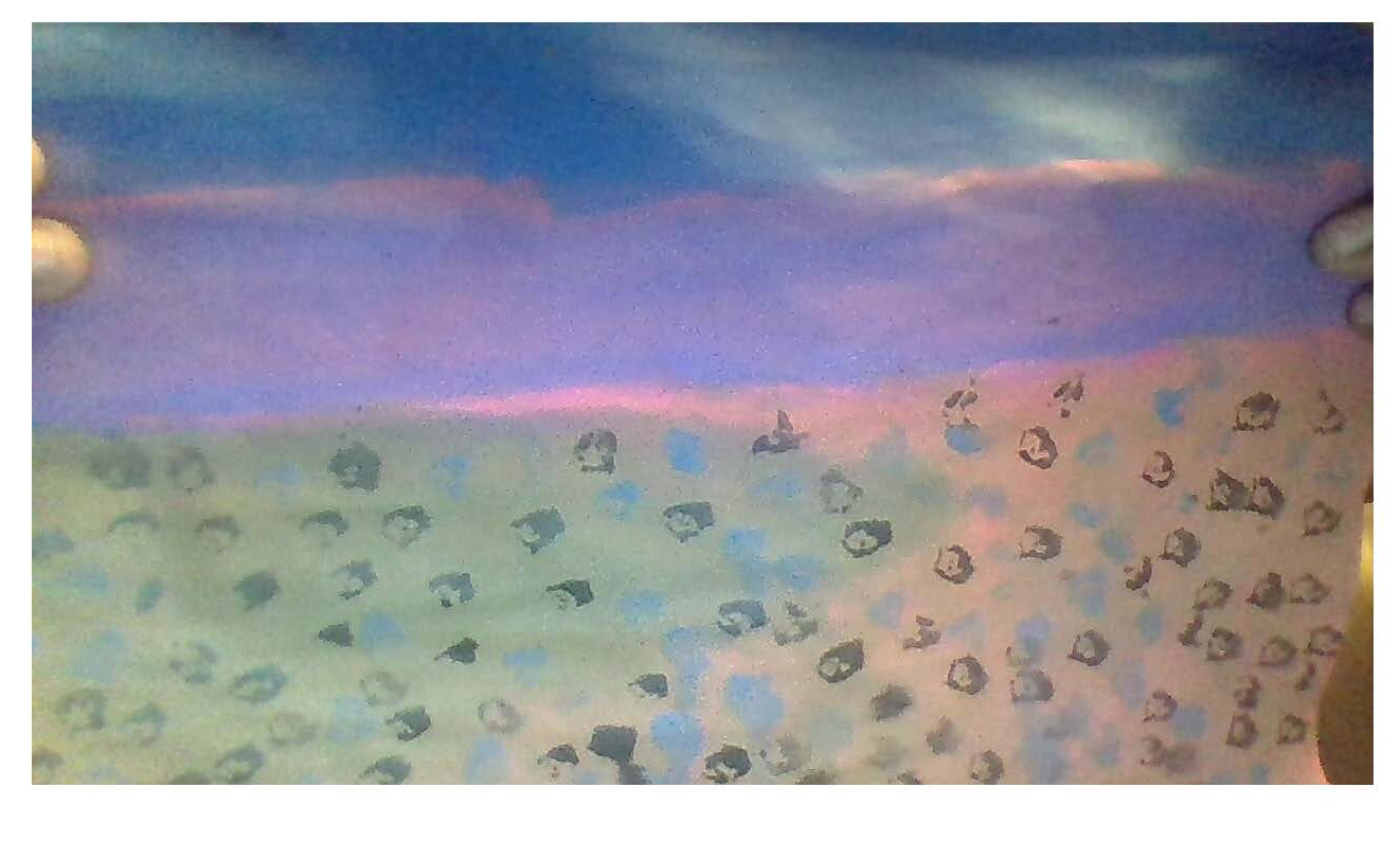 Abstract landscape painting with purple and pink sky