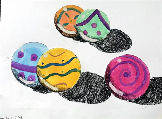Drawing of various marbles