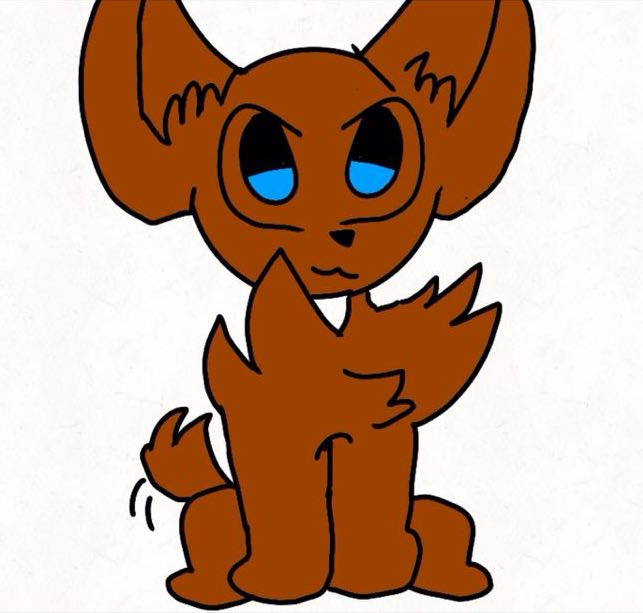 Drawing of a brown dog with blue eyes.