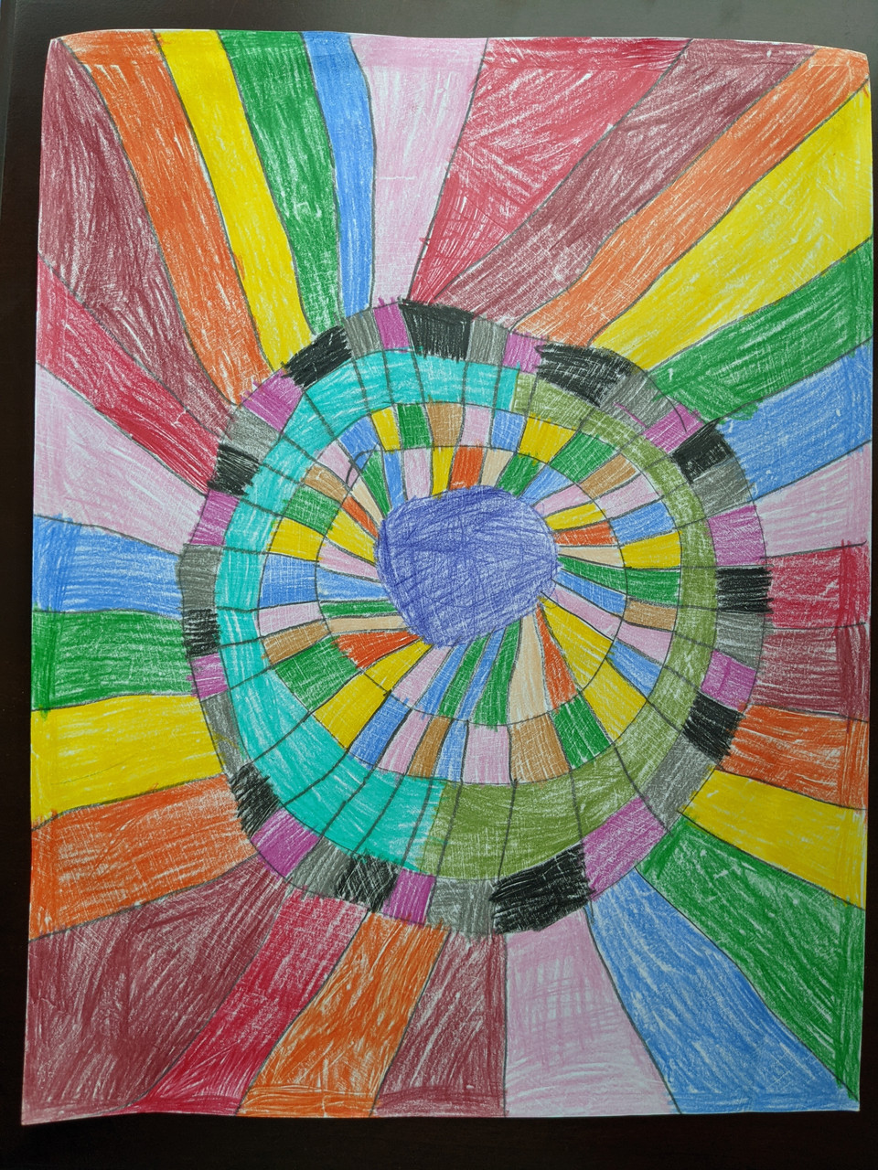 abstract drawing of colored pencils with circles and lines